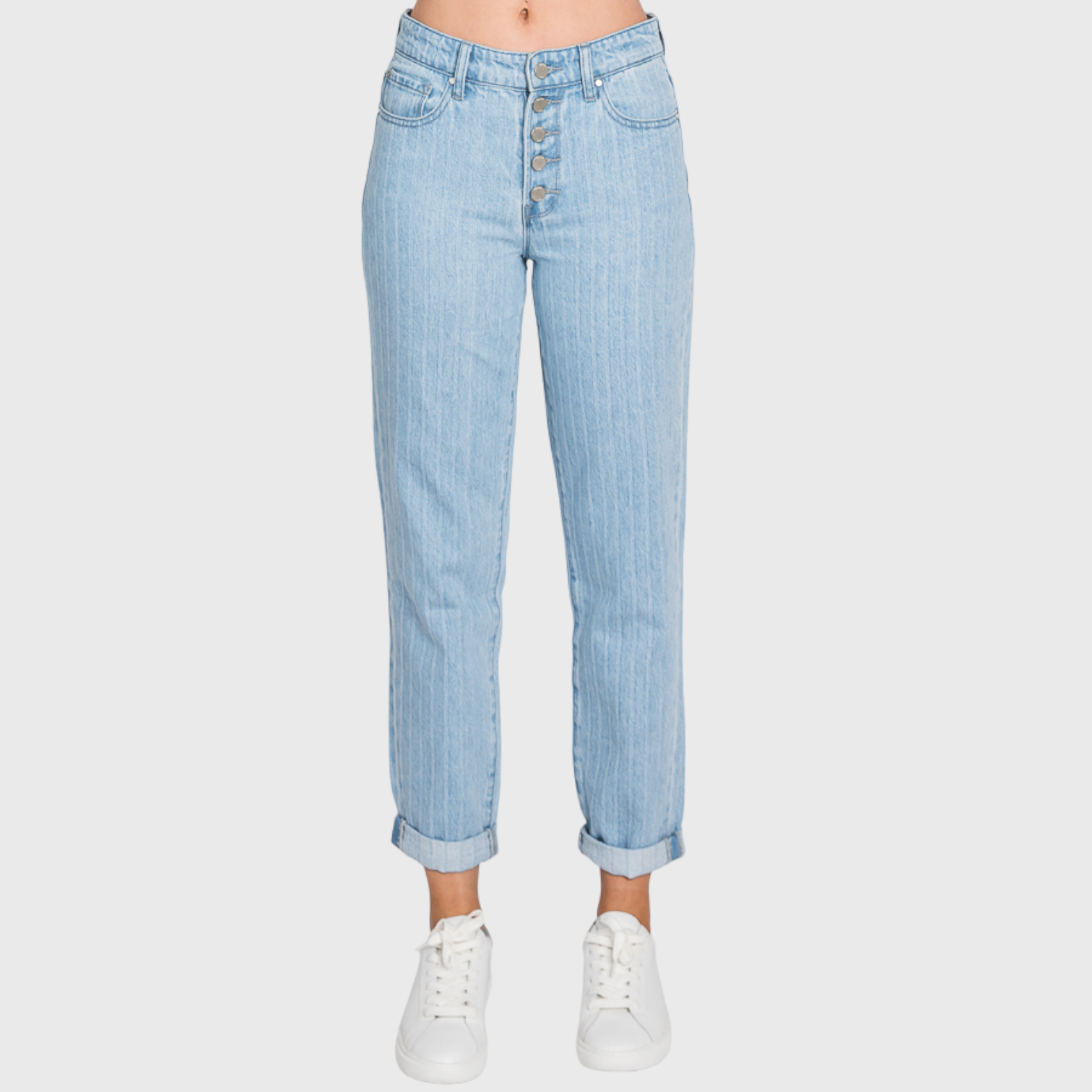 P258MX-LT [PRE-PACK] BUTTON UP HIGH RISE RIGID STRIPE PATTERN MOM JEANS