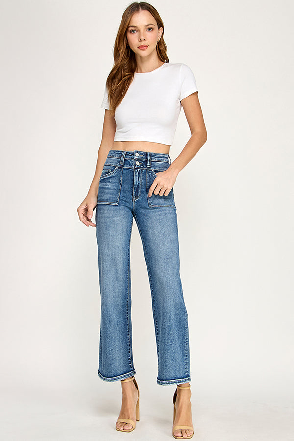 P7119W-MD PRE-PACK] HIGH RISE PATCH POCKET SLIM WIDE LEG