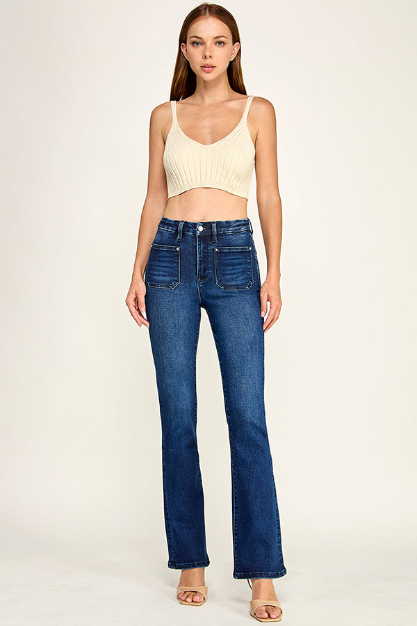 P7201B-MD [OPEN-PACK] PATCH POCKET HIGH RISE STRETCH BOOTCUT JEANS