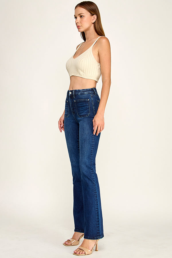 P7201B-MD [OPEN-PACK] PATCH POCKET HIGH RISE STRETCH BOOTCUT JEANS